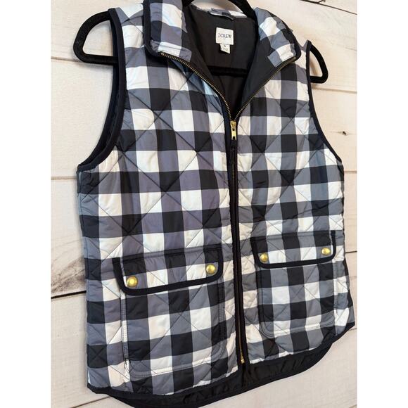 J. Crew White Black Checked Vest Sz S Holiday Festive Winter Vibes Classic - Picture 6 of 6